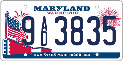 MD license plate 9AD3835