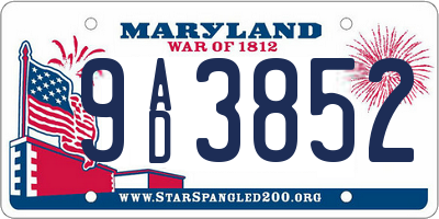 MD license plate 9AD3852