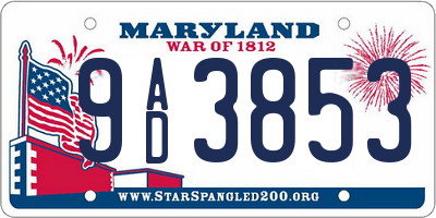 MD license plate 9AD3853