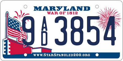 MD license plate 9AD3854