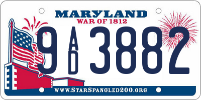 MD license plate 9AD3882