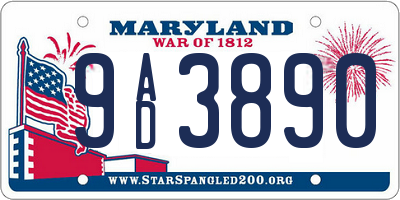 MD license plate 9AD3890