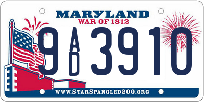 MD license plate 9AD3910