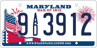 MD license plate 9AD3912