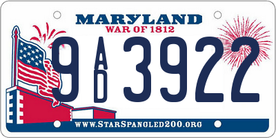 MD license plate 9AD3922