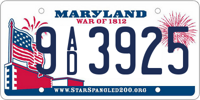 MD license plate 9AD3925