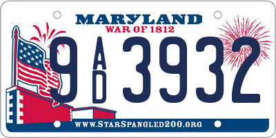 MD license plate 9AD3932
