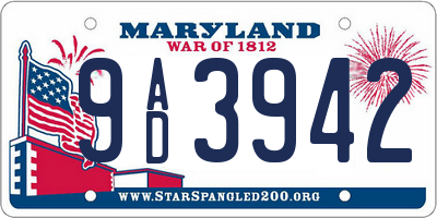 MD license plate 9AD3942