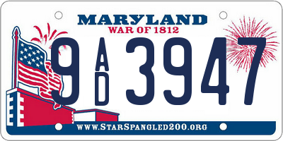 MD license plate 9AD3947