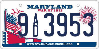 MD license plate 9AD3953