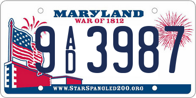 MD license plate 9AD3987