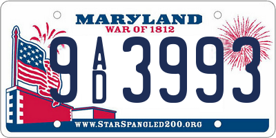 MD license plate 9AD3993