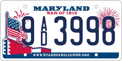 MD license plate 9AD3998