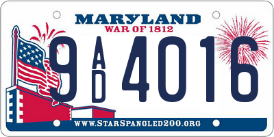 MD license plate 9AD4016