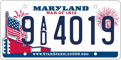 MD license plate 9AD4019