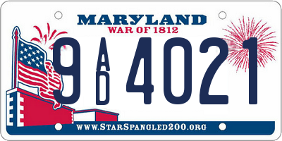 MD license plate 9AD4021