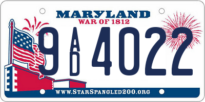 MD license plate 9AD4022