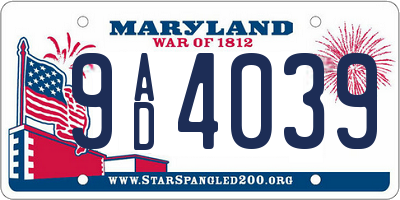 MD license plate 9AD4039