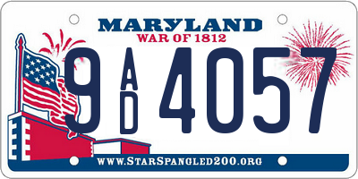 MD license plate 9AD4057