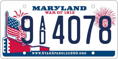 MD license plate 9AD4078
