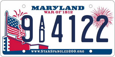MD license plate 9AD4122