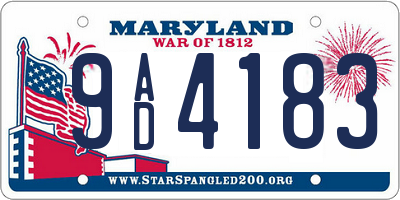 MD license plate 9AD4183