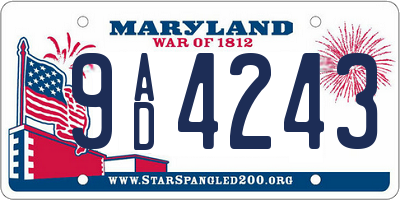 MD license plate 9AD4243
