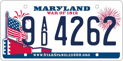 MD license plate 9AD4262