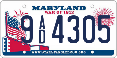 MD license plate 9AD4305