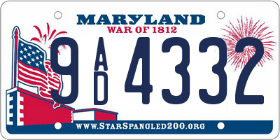 MD license plate 9AD4332