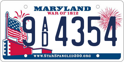 MD license plate 9AD4354