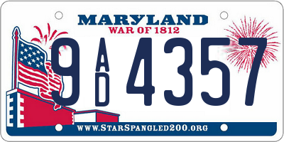 MD license plate 9AD4357