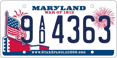 MD license plate 9AD4363