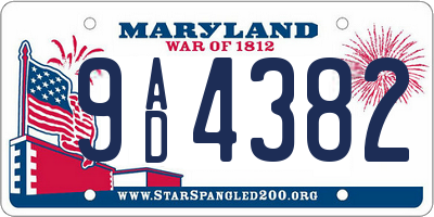 MD license plate 9AD4382