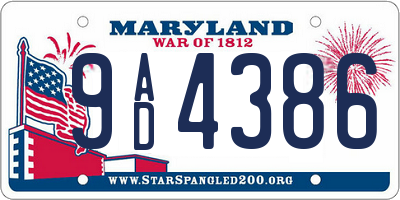 MD license plate 9AD4386