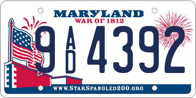 MD license plate 9AD4392