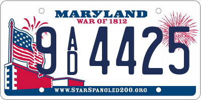 MD license plate 9AD4425