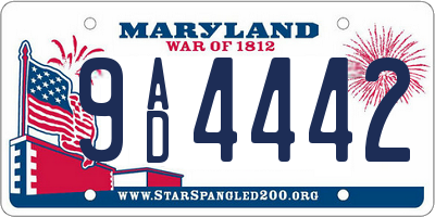 MD license plate 9AD4442