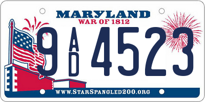 MD license plate 9AD4523