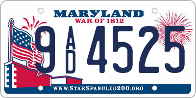 MD license plate 9AD4525