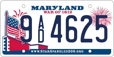 MD license plate 9AD4625