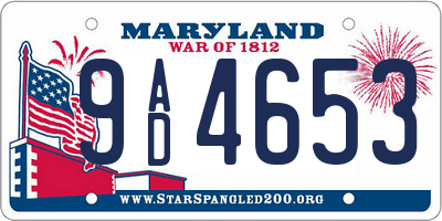 MD license plate 9AD4653