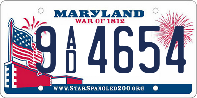 MD license plate 9AD4654