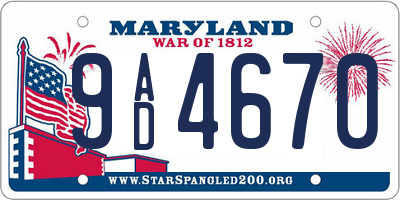 MD license plate 9AD4670