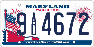 MD license plate 9AD4672