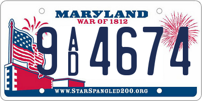MD license plate 9AD4674