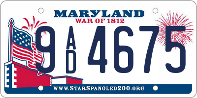 MD license plate 9AD4675