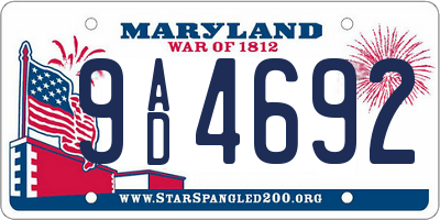 MD license plate 9AD4692