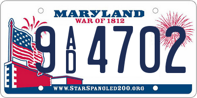 MD license plate 9AD4702
