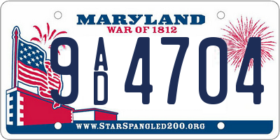 MD license plate 9AD4704